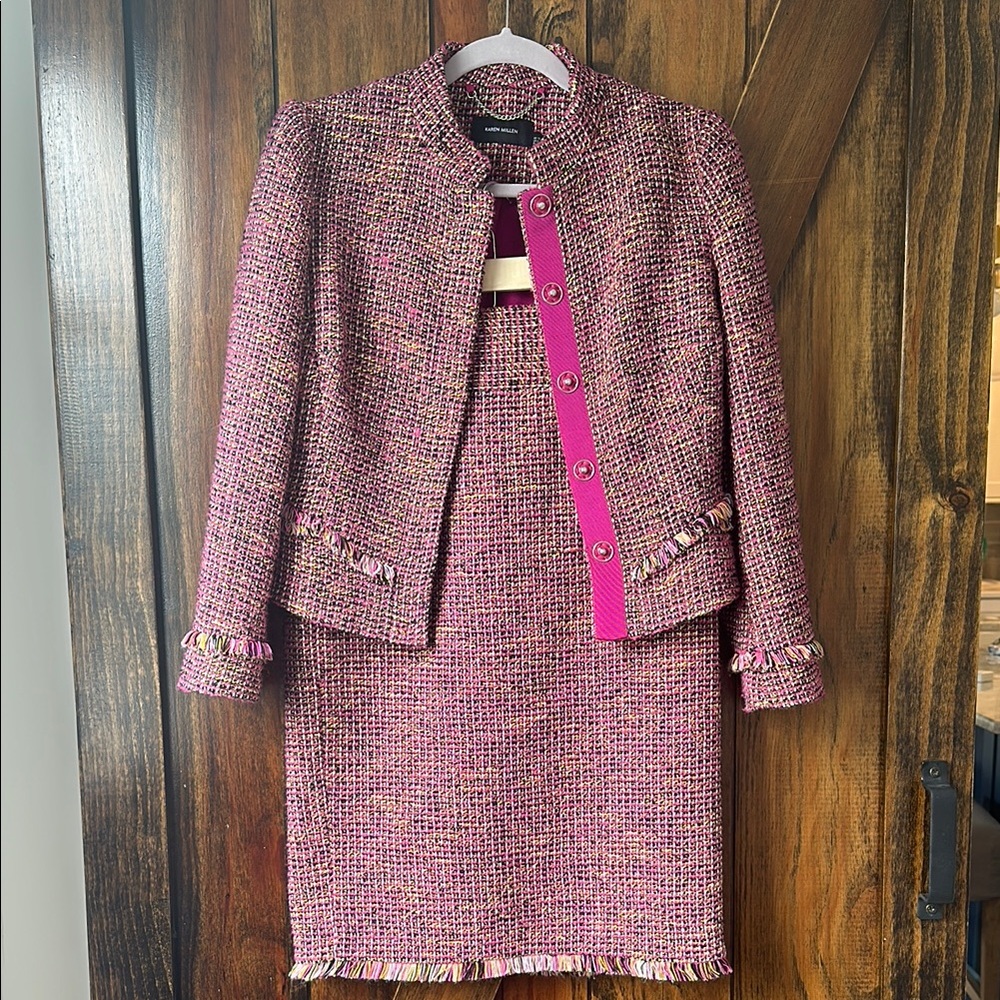 Karen Mullen Pink Tweed Blazer Skirt Set